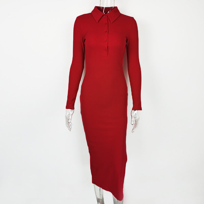 Autumn Winter Women Clothing Sexy Slit Slim Rib Button Long Sleeve Dress by Ragazza