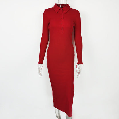 Autumn Winter Women Clothing Sexy Slit Slim Rib Button Long Sleeve Dress by Ragazza