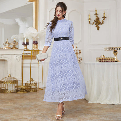 Dress Elegant Maxi Dress Solid Color Mesh High Waist A Line Dress by Ragazza