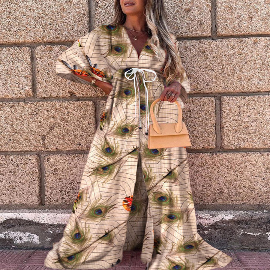 Women Clothing Spring Summer Casual Vacation V neck Printed Dress by Ragazza