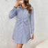 Summer Office Shirt Dress Short Dress Polo Collar Stripes Dress by Ragazza