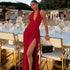 Arrival Sexy Backless Back Strap Design Fashionable Pleated Laminated Split Halter Dress  DestGlow