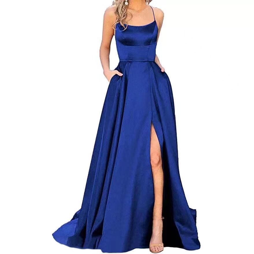Bridesmaid Dress Long Maxi Dress Small Trailing Strap Solid Color Cocktail Evening Dress by Ragazza