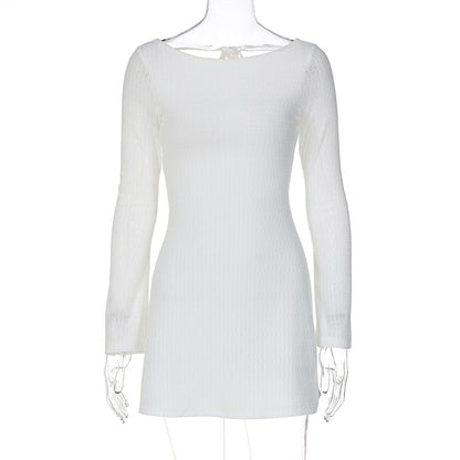Sexy Street Shooting Solid Color Minimalist Long Sleeve Sexy Big Backless Tied Dress by Ragazza