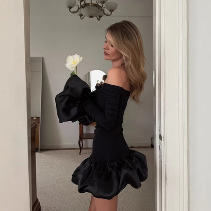 Spring Elegant Black Sexy Backless Knitted Slim Fit Long Sleeved Turtleneck Dress by Ragazza