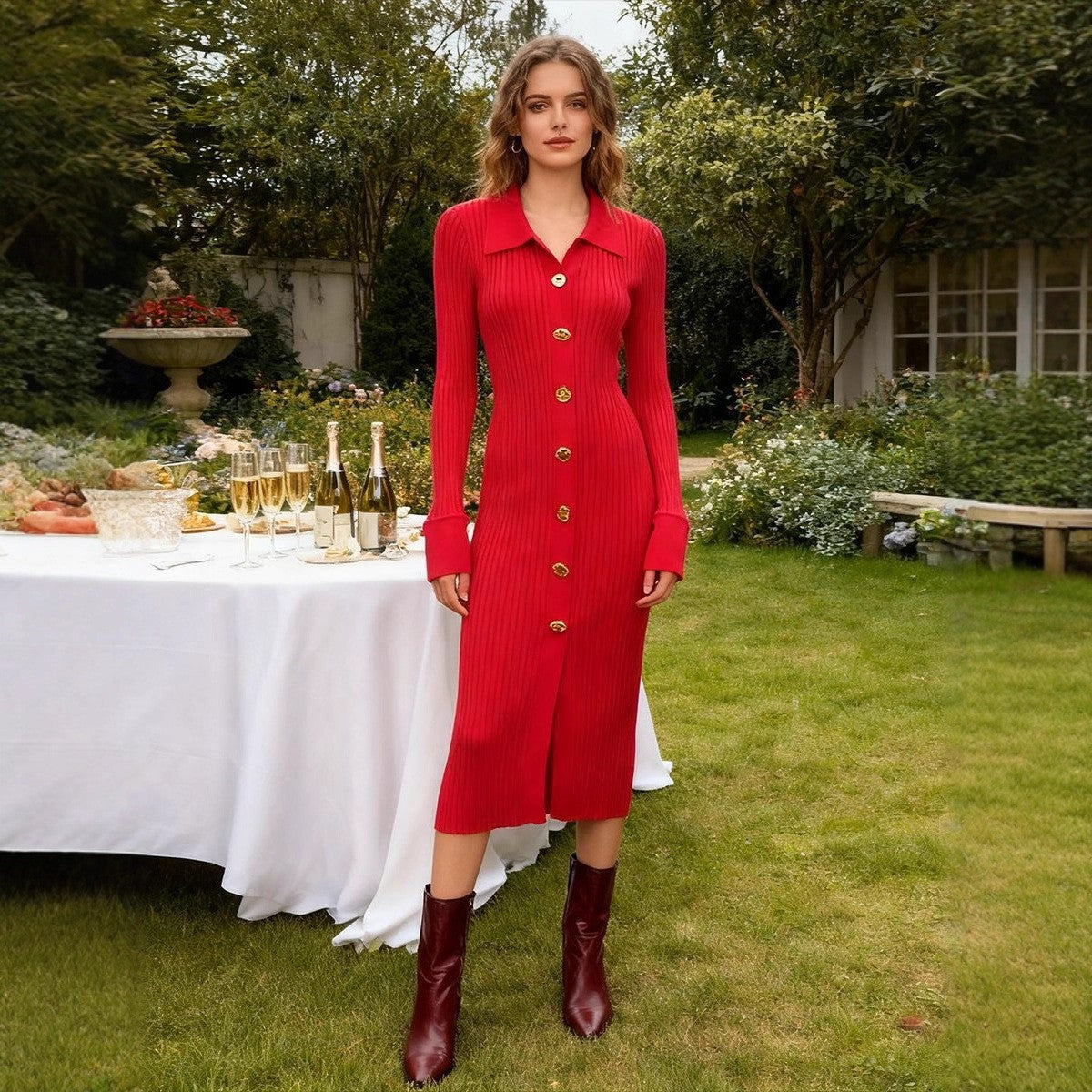 Fashionable Lady Base Knitted Dress Women Autumn Slim Fit Slimming Hip Knitwear Maxi Dress by Ragazza