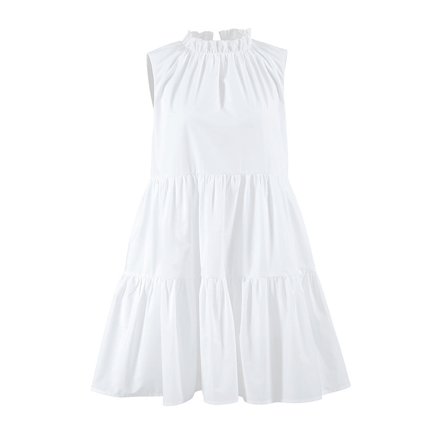 Spring Summer All Match White Elegant Dress round Neck Sexy Bow Lace up Elegant Loose Short Women Clothing by Ragazza