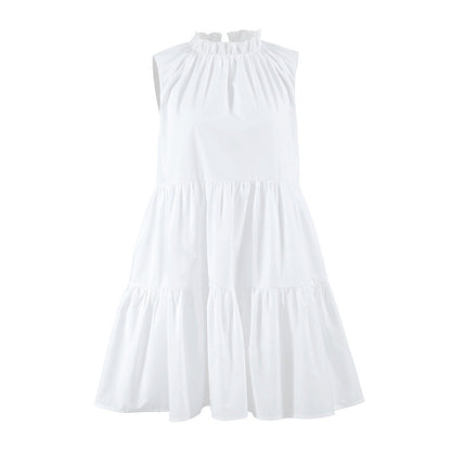 Spring Summer All Match White Elegant Dress round Neck Sexy Bow Lace up Elegant Loose Short Women Clothing by Ragazza