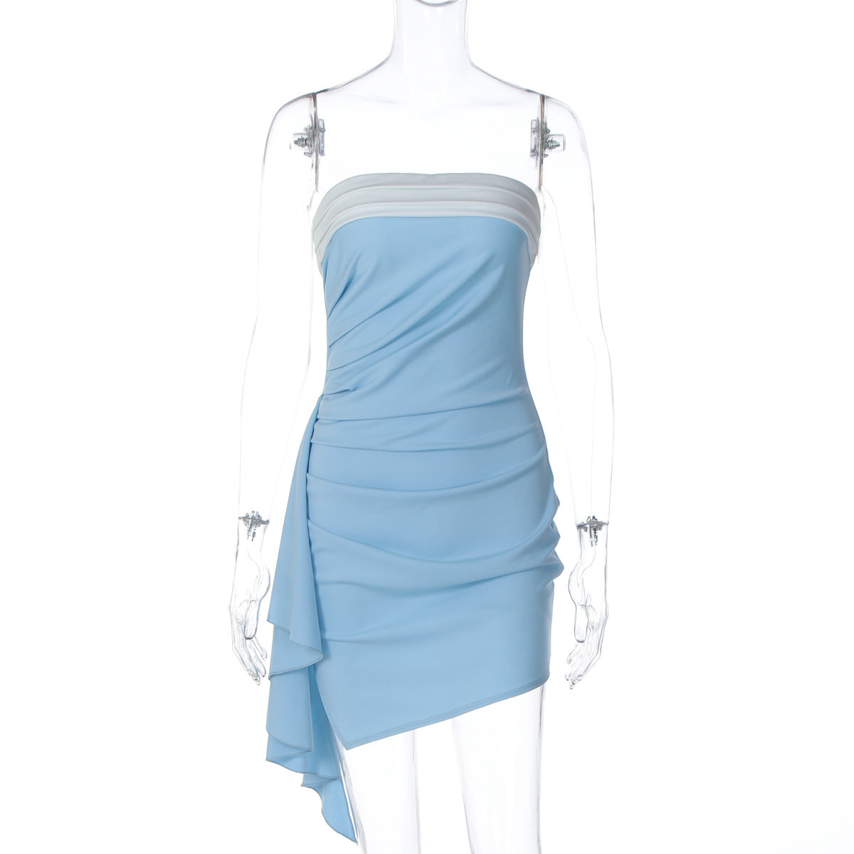 Women Clothing Autumn Color Contrast Patchwork Sexy Tube Top off Neck Ribbon Slim Dress by Ragazza