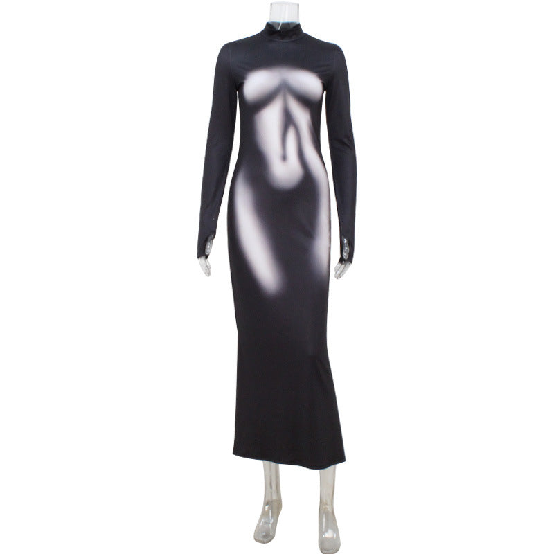 Popular Women Clothing Slim Fitting Cool 3D Printed Long Sleeve Dress by Ragazza