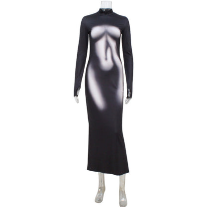 Popular Women Clothing Slim Fitting Cool 3D Printed Long Sleeve Dress by Ragazza