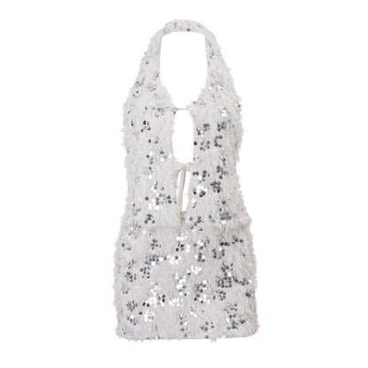 Women Clothing Nightclub Sequined Decorative Plush Sexy Backless Dress by Ragazza