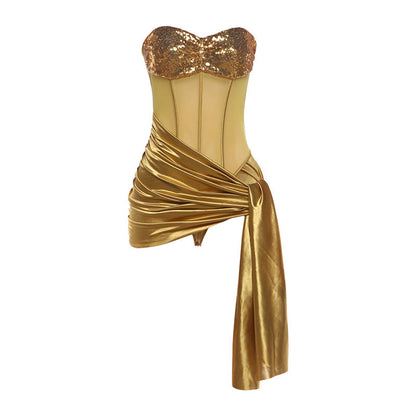 Spring Women Sexy Tube Top Irregular Asymmetric Stitching Hip Trendy Jumpsuit for Women by Ragazza