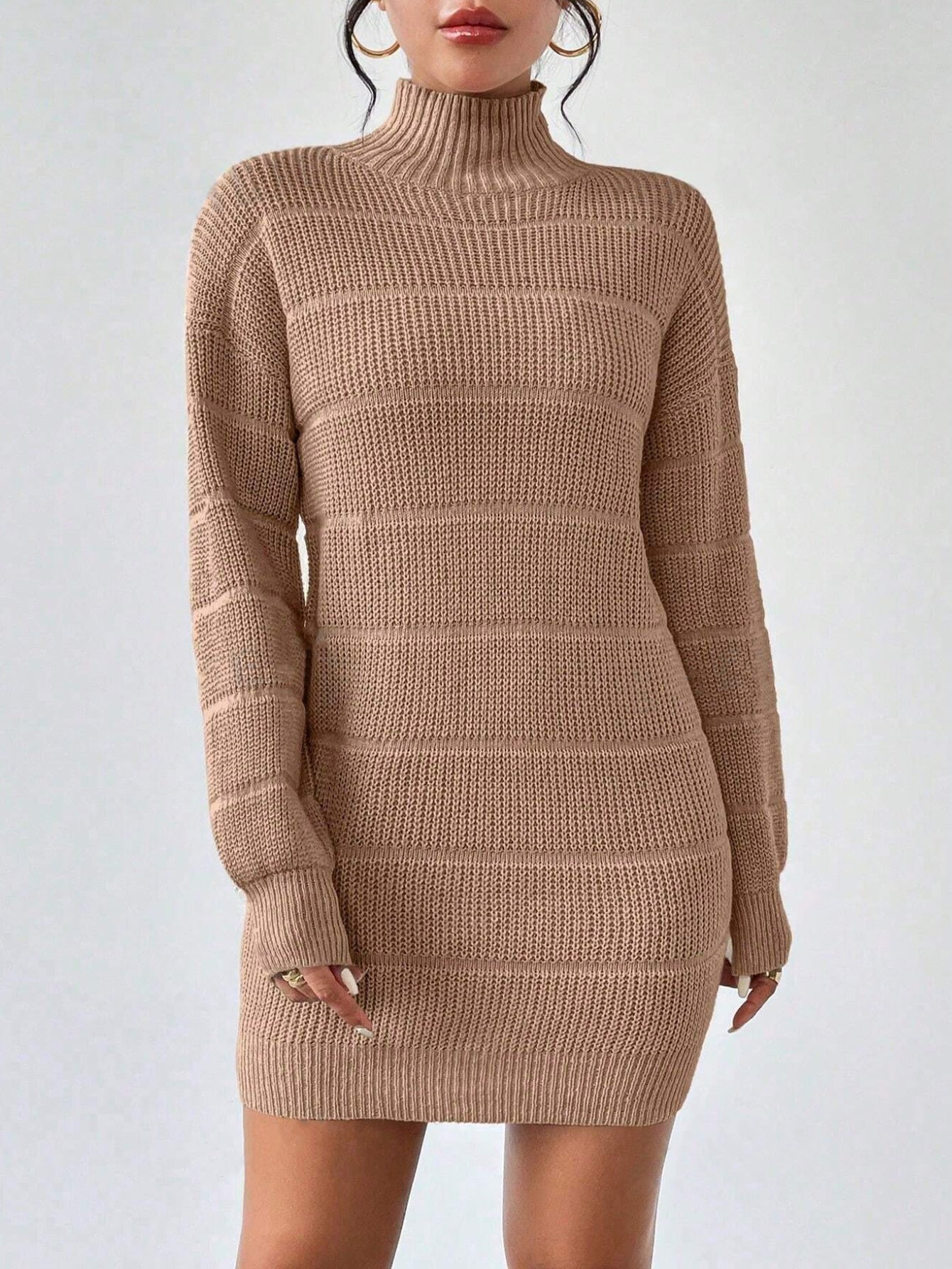 Autumn Winter Half Turtleneck Knitted Dress Women Clothing Fashionable Solid Color All Matching Sexy Hip Dress by Ragazza