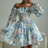 Sexy off Neck Short Print A line Dress Summer Puff Sleeve High Waist Dress Women  DestGlow