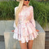 French Short Print Elegant Dress for Women Stand up Collar Flared Sleeves Single Breasted Lace up A line Dress by Ragazza