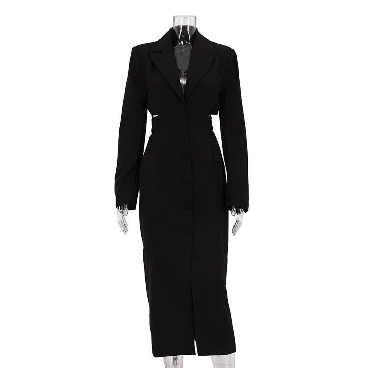 Hollow Out Cutout out Cropped Design High Sense Business Dress Office Single Breasted Long Sleeve Hip by Ragazza