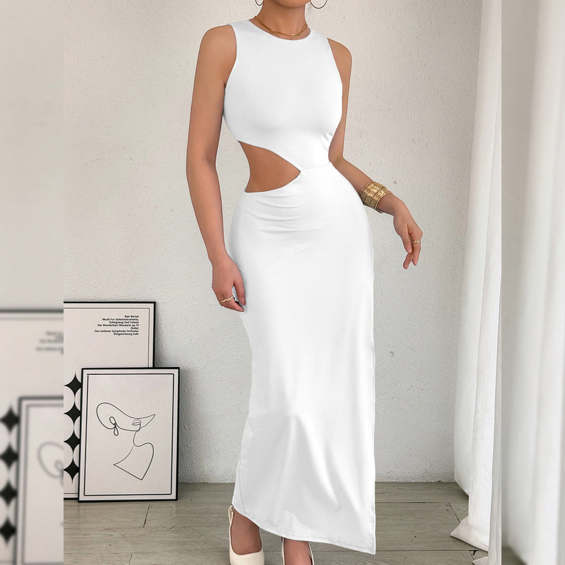 Arrival Maxi Dress Women Sleeveless Hollow Out Cutout Slit Maxi Dress by Ragazza
