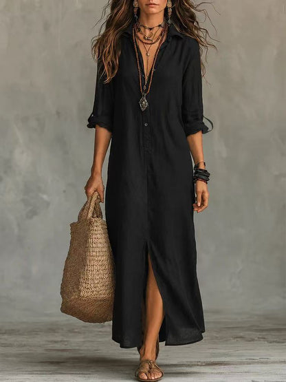 Women Elegant Button Collared Slit Elegant Dress  DestGlow