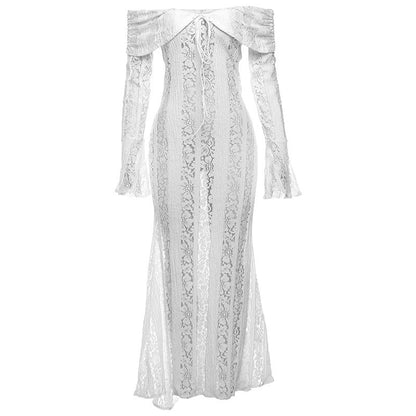 Autumn Winter Women Clothing off Neck Sexy Long Sleeve off Shoulder Lace Hollow Out Cutout out Slim Fit Fishtail by Ragazza