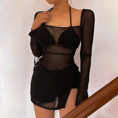 Summer Women Clothing Refreshing Slim Fit Square Collar Sexy Mesh See through Beach Cover Up Slim Fit Sexy by Ragazza