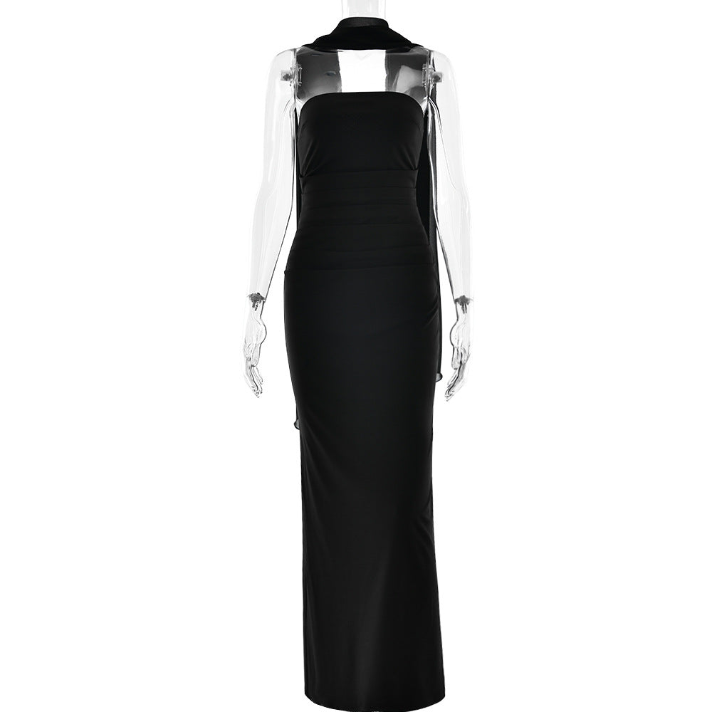 Spring Tube Top Cinched Waist Women Dress Elegant Ribbon Backless Sexy Sheath Dress by Ragazza