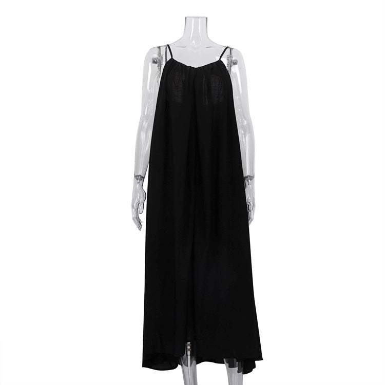 Women Clothing Fashionable Sleeveless Cami Dress Simple Graceful Backless Loose Black Dress by Ragazza