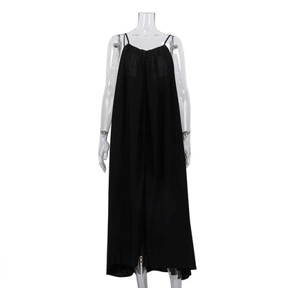 Women Clothing Fashionable Sleeveless Cami Dress Simple Graceful Backless Loose Black Dress by Ragazza
