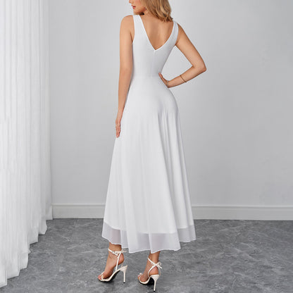 Dignified Goddess Mesh Camisole Dress Sexy V neck Backless Waist Trimming Slimming Dress  DestGlow