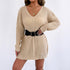 Sweater Women Deep V Plunge Sexy Casual Pullover Sweater Autumn Winter Undershirt Dress （Excluding Belt） by Ragazza