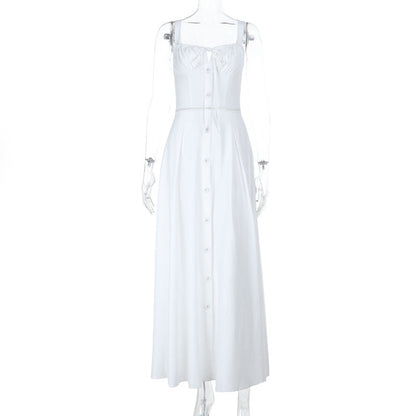 French Slim Fit U Neck Stitching Drawstring Lace up Sexy Waist Tight Cutout Sling Dress by Ragazza