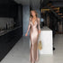 Arrival Autumn Elegant Solid Color Long Sleeve V neck Satin Bright Silk Dress Evening Dress by Ragazza