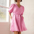 French Dress Women V neck Puff Sleeve Single Breasted Lace up High Waist A line by Ragazza