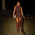 Solid Color Design Women Clothing Lace up Slimming Hip Dress round Neck Sexy Slim Short Dress by Ragazza