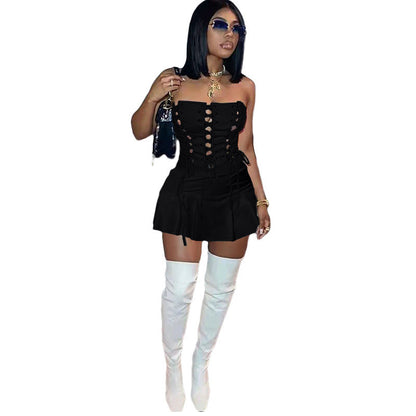 Women Sexy Cutout Eyelet Sleeveless Dress Crisscross by Ragazza