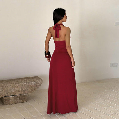 Women Evening Split Halter Party Pleated Dress  DestGlow