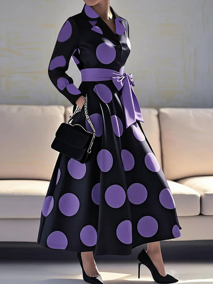 Women Clothing V neck Elegant Printed Waist Dignified Dress by Ragazza