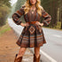 Women Floral Print Bohemian Long Sleeve Short Dress by Ragazza