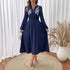 Autumn Holiday Ethnic Tight Waist V neck Blue Embroidery Dress Women by Ragazza