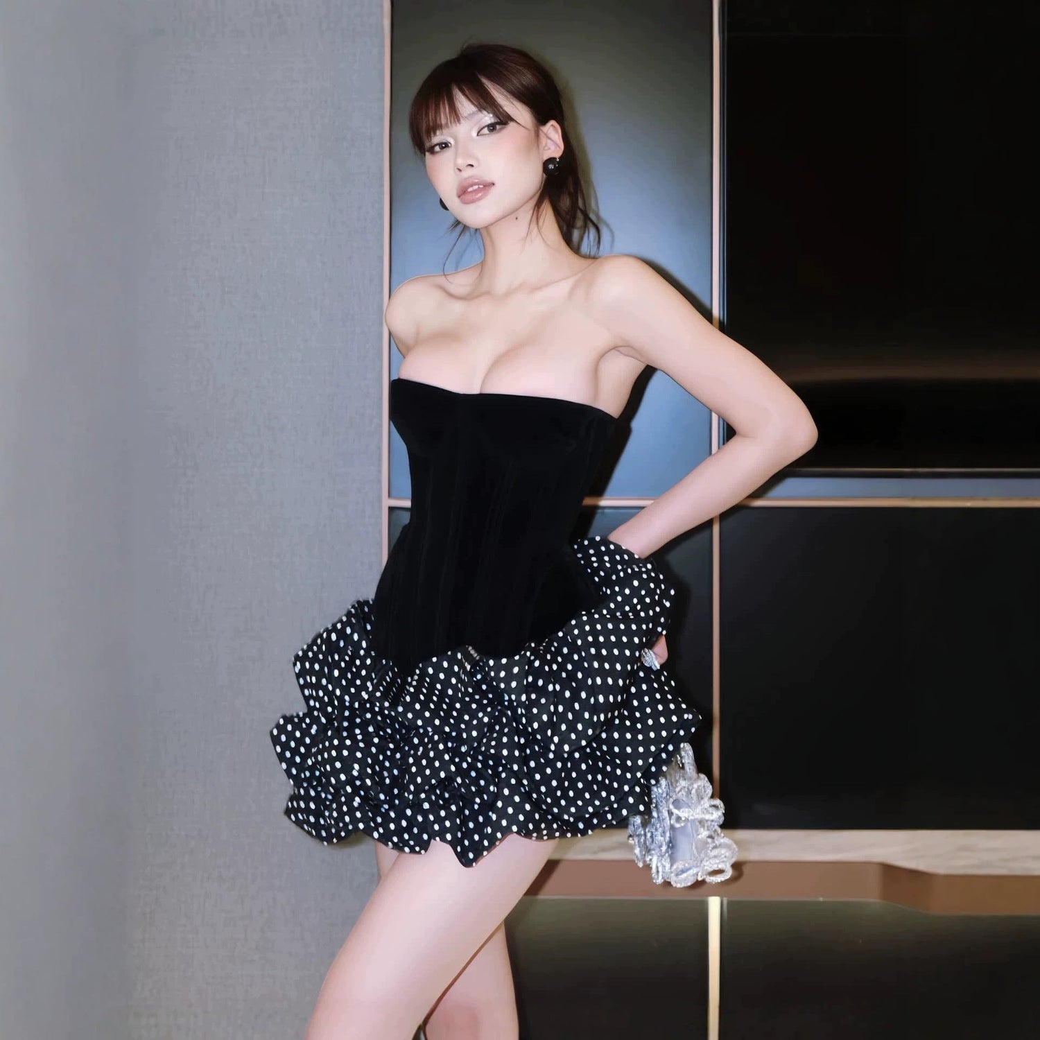 Summer Tube Top Boning Corset Polka Dot Short Dress Women Summer Slim Fit Waist Double Layer Pettiskirt Sweet Cool Birthday Photo  DestGlow
