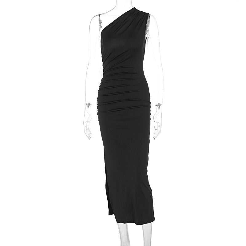Summer Shoulder Solid Color Split Sleeveless Sexy Sexy Slim Fit Dress by Ragazza