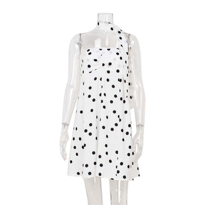 Elegant Expensive Tube Top Dress Loose Polka Dot Printed Short Dress with Scarf by Ragazza