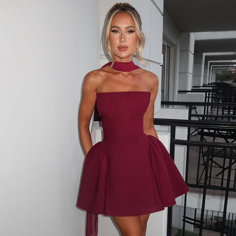 Women Clothing Winter Sexy Back Zipper Tube Top Short Type Dress by Ragazza