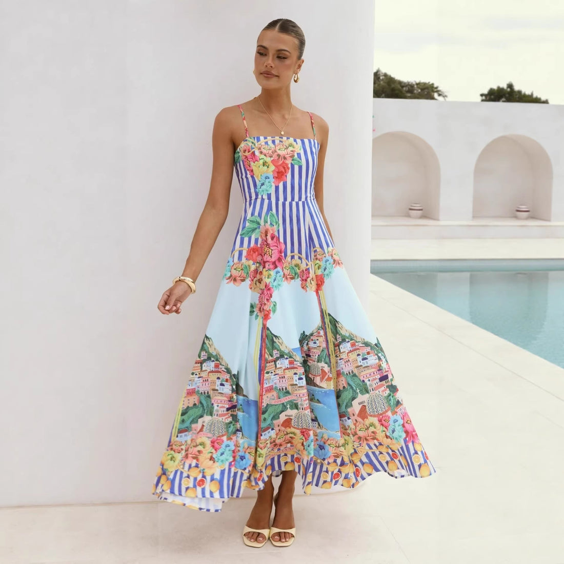 Women Positioning Printing Swing Camisole Dress by Ragazza