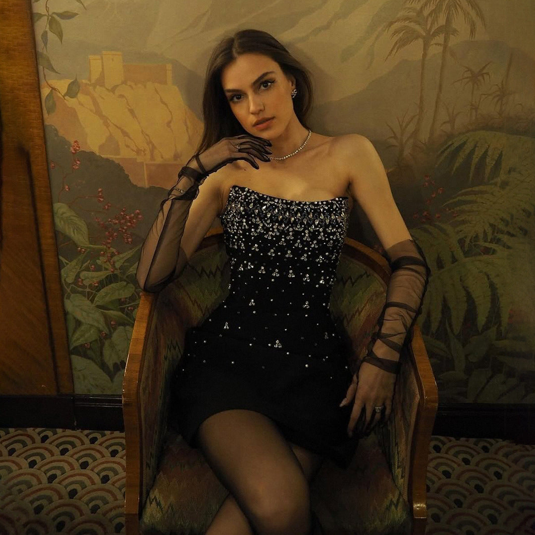 Embellished Tube Top Cinched Waist Bandage Dress Fashionable Dress for Appointment Elegant Slimming Dinner Women Clothing by Ragazza