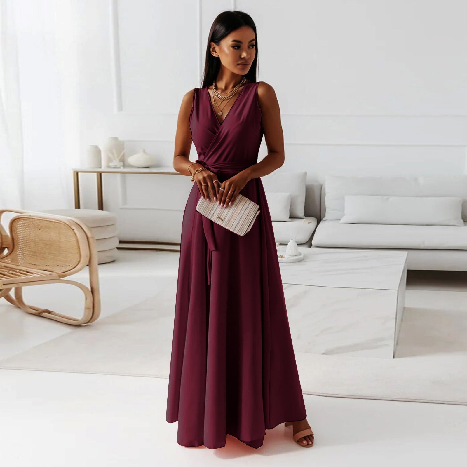 Women Clothing Tied V Neck Evening Party Maxi Dress Women by Ragazza