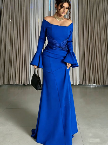 Women Clothes Long Sleeve off Shoulder Stitching Ruffle Slim Dress by Ragazza
