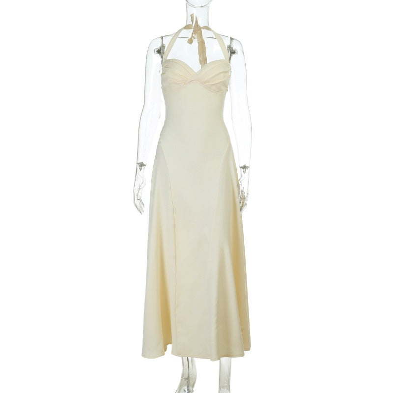 Popular Elegant Pleated Sexy Sleeveless Solid Color Waist Tight Slip Dress by Ragazza