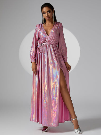 V neck Long Sleeve Long Bronzing Cocktail Hip Wrapped Evening Dress Bridesmaid Dress Women Dress by Ragazza