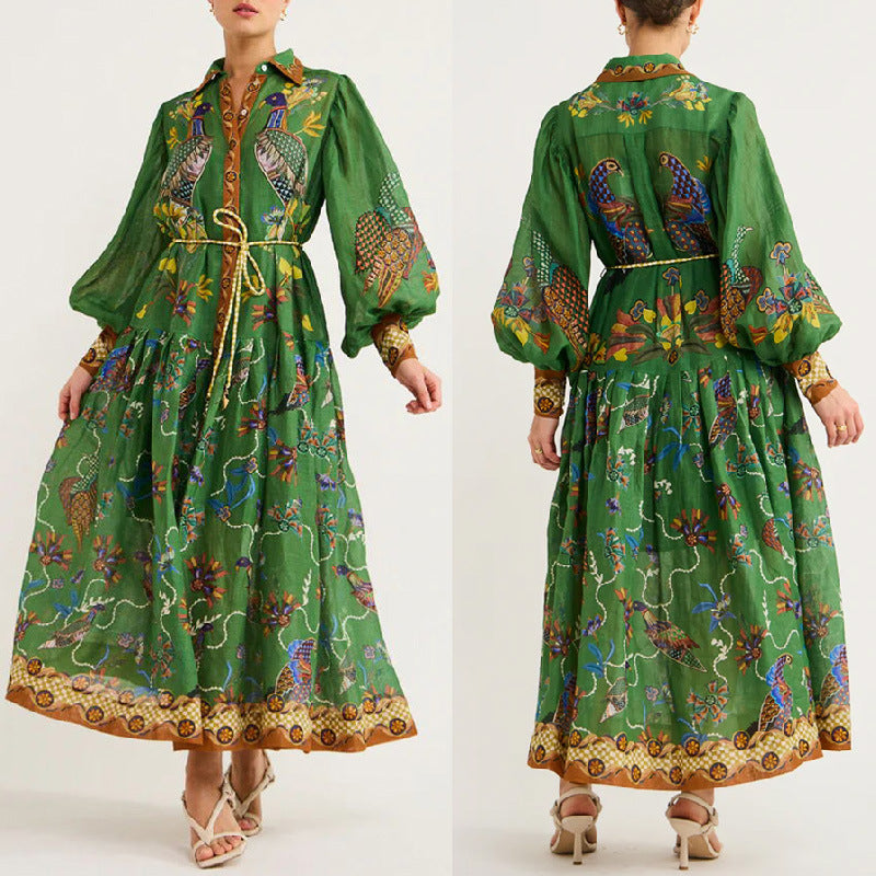 Autumn Printed Cardigan Printed Wide Hem Long Sleeve Dress for Women Amplified craft by Ragazza